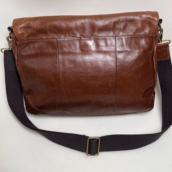 Fossil Leather Laptop Messenger Bag Brown Crossbody Shoulder Work Satchel Preppy - Picture 3 of 16